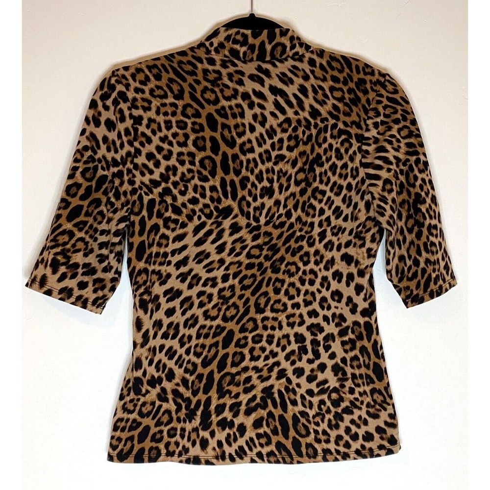 Guess Women's Leopard Print Mock Neck Short Sleeve Pullover Blouse